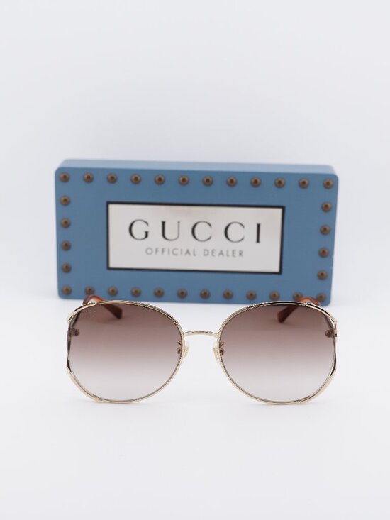 Gucci GG0650SK 004 Round Sunglasses - Gold / Brown
